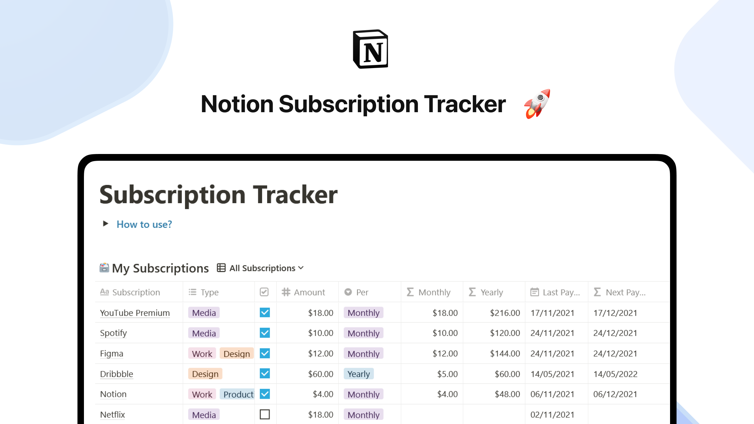 Notion Subscription Tracker Cover